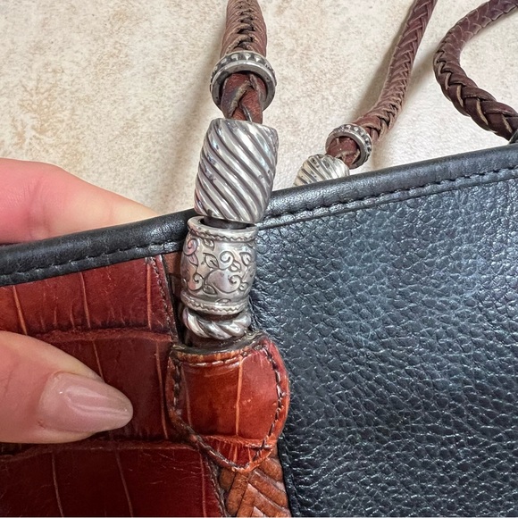 Brighton Leather Shoulder Bag Black & Brown Braided Straps - Picture 6 of 8